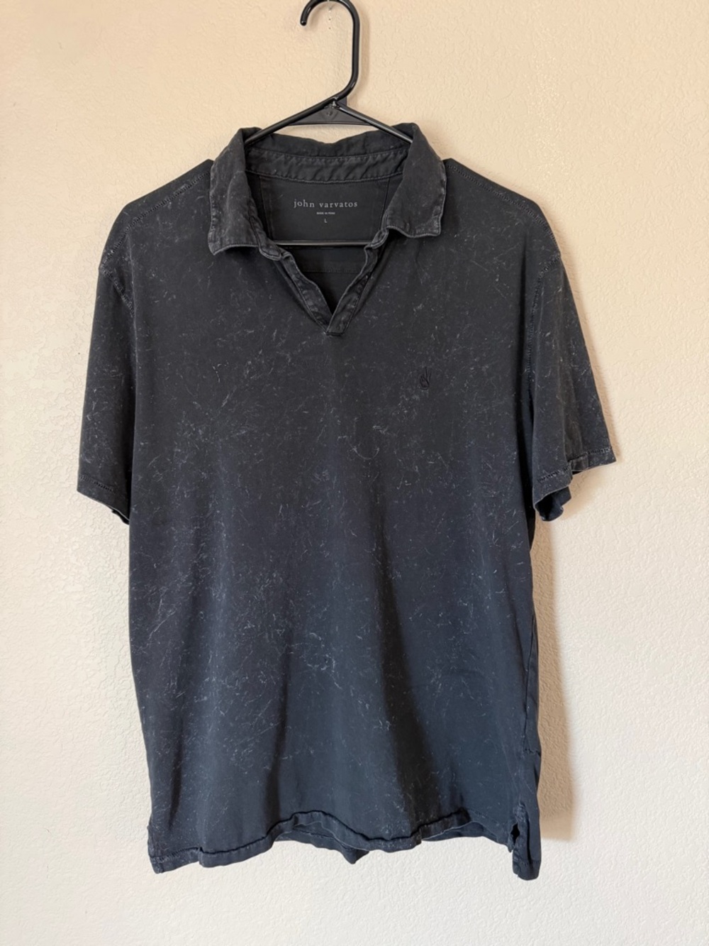 John Varvatos Black Distressed Wash Men’s Polo Shirt Size L